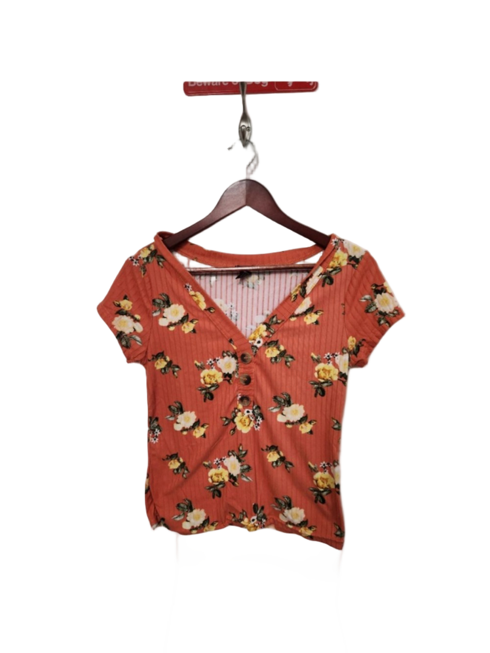 Rue21 Shirt With button accents Orange Floral